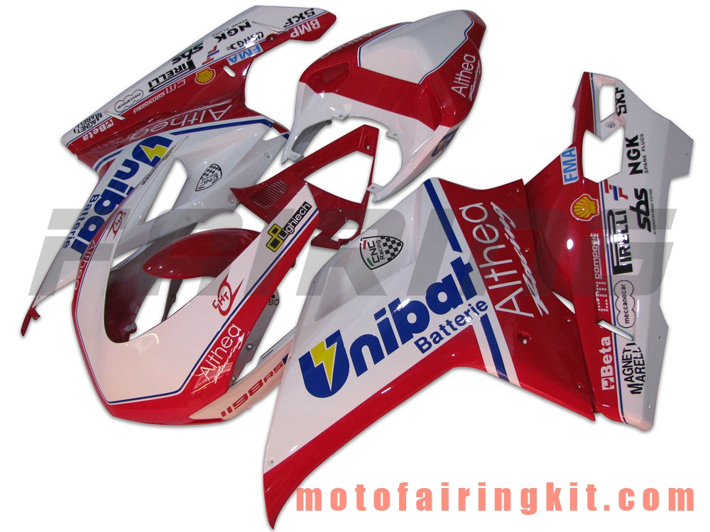 Fairing Kits Fit for 1098 848 1198 2007 2008 2009 2010 2011 2012 Plastic ABS Injection Mold Complete Motorcycle Body Aftermarket Bodywork Frame (Red & White) B052