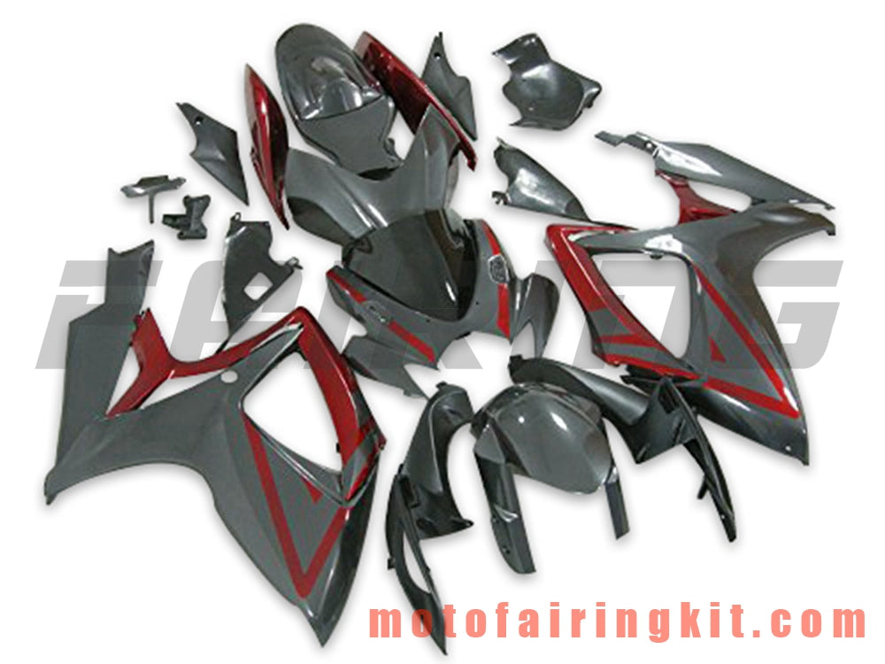 Fairing Kits Fit for GSX-R750 GSX-R600 K6 2006 2007 GSXR 600 750 K6 06 07 Plastic ABS Injection Mold Complete Motorcycle Body Aftermarket Bodywork Frame (Gray & Red) B147