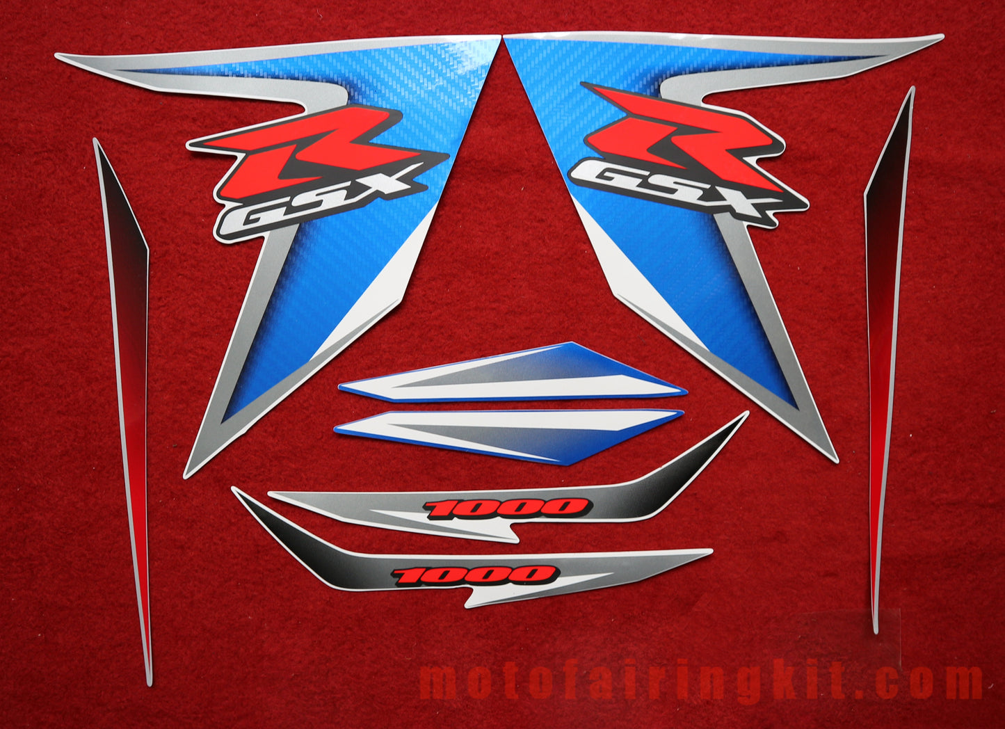 Calcomanías adhesivas para motocicletas GSXR1000 K7 2007 2008 GSXR 1000 GSX R1000 K7 07 08 Calcomanía de carenado de carreras de motocicletas (azul y plata)