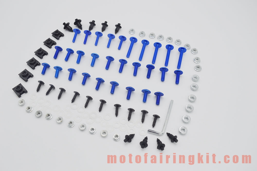 Generic Motorcycle Screw Fairing Bolts Nuts Washer Kit Fastener Clips Blue Silver