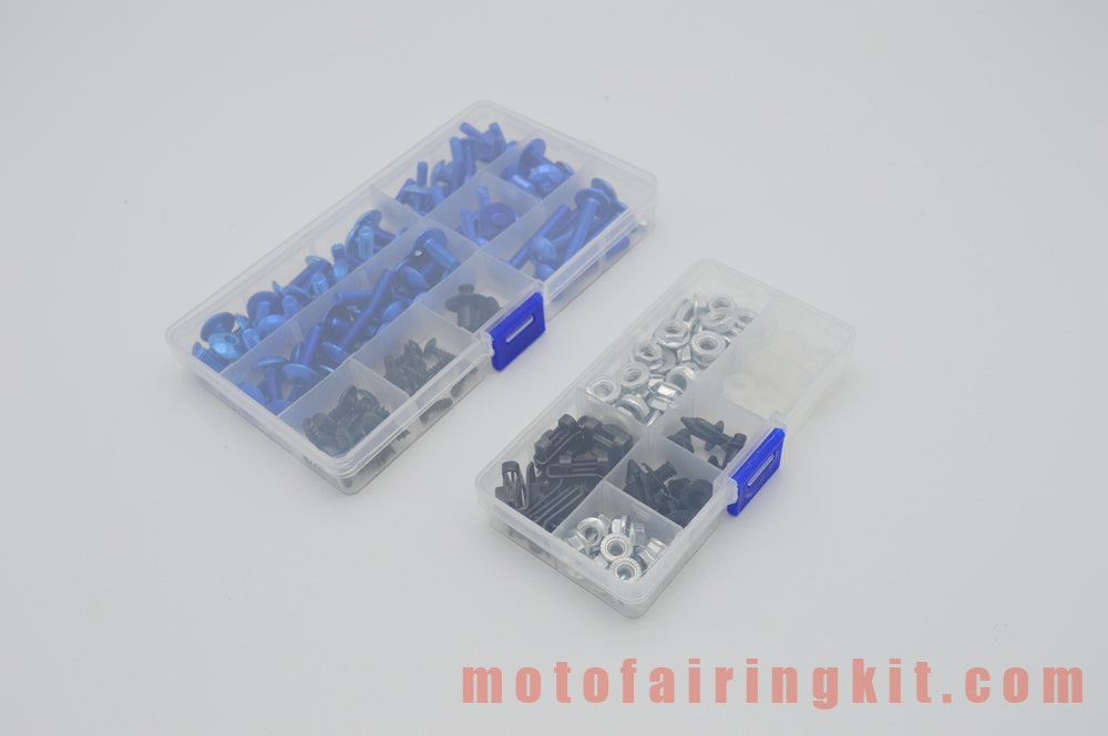 Generic Motorcycle Screw Fairing Bolts Nuts Washer Kit Fastener Clips Blue Silver