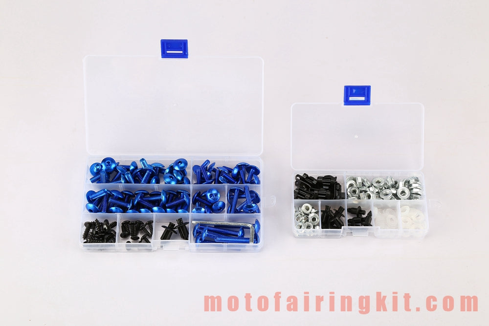 Generic Motorcycle Screw Fairing Bolts Nuts Washer Kit Fastener Clips Blue Silver