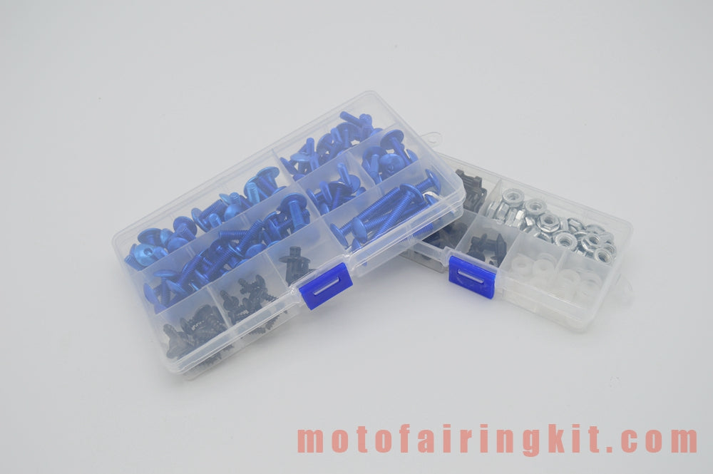 Generic Motorcycle Screw Fairing Bolts Nuts Washer Kit Fastener Clips Blue Silver