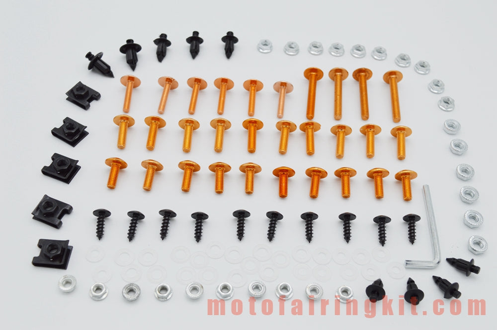 Generic Motorcycle Screw Fairing Bolts Nuts Washer Kit Fastener Clips Orange Silver