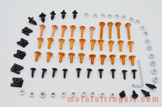 Kit de tornillos y tuercas para carenado de motocicletas genéricos, arandelas, clips de sujeción, color naranja y plateado