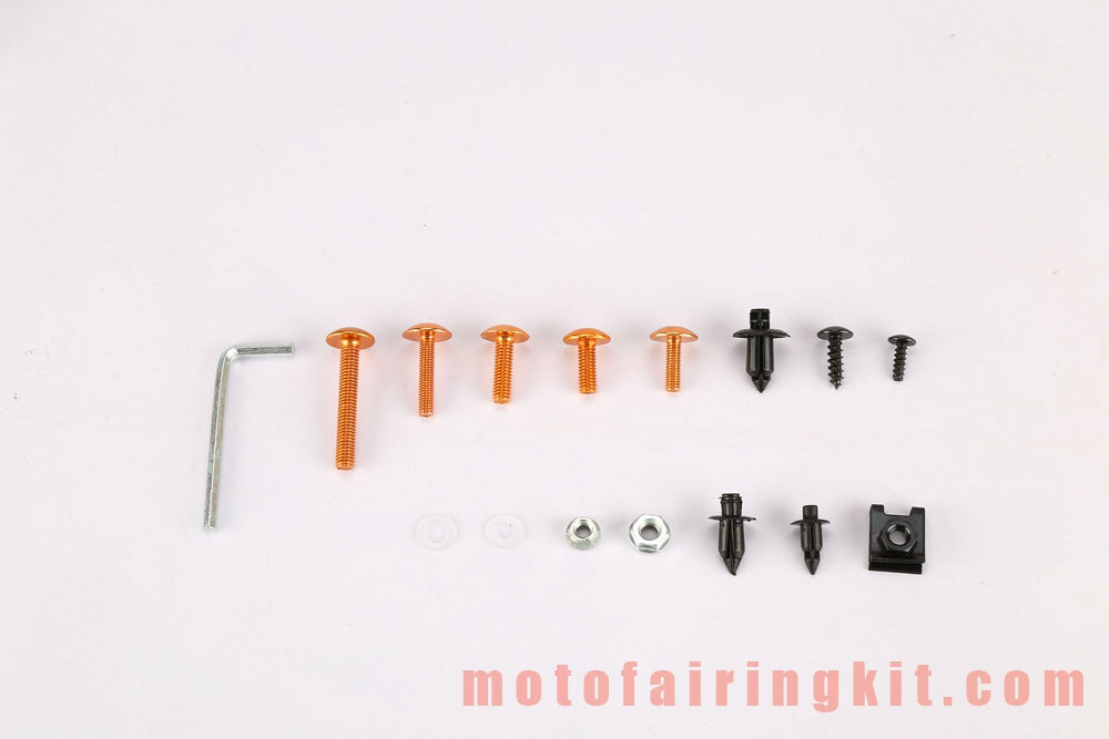 Kit de tornillos y tuercas para carenado de motocicletas genéricos, arandelas, clips de sujeción, color naranja y plateado