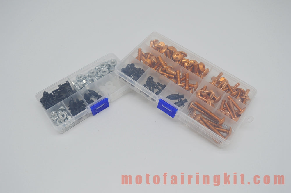 Kit de tornillos y tuercas para carenado de motocicletas genéricos, arandelas, clips de sujeción, color naranja y plateado