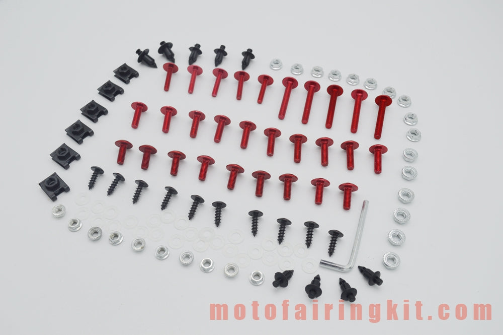 Kit de tornillos y tuercas para carenado de motocicletas genéricos, arandelas y clips de sujeción, color rojo y plateado