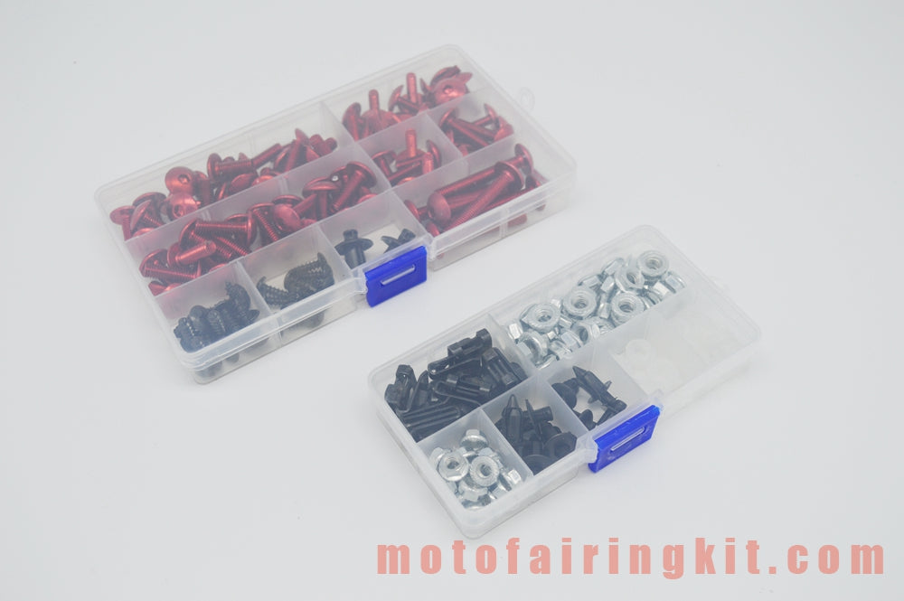 Kit de tornillos y tuercas para carenado de motocicletas genéricos, arandelas y clips de sujeción, color rojo y plateado