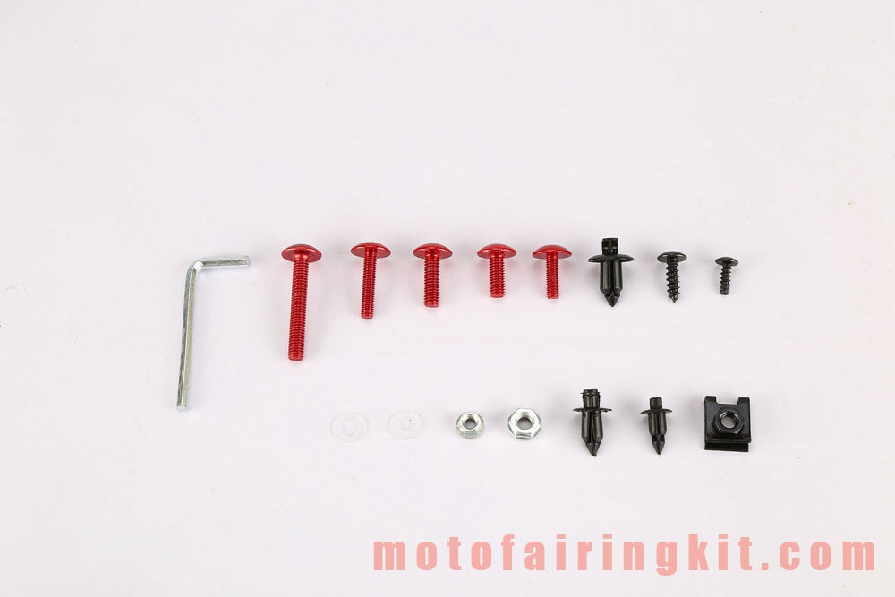 Kit de tornillos y tuercas para carenado de motocicletas genéricos, arandelas y clips de sujeción, color rojo y plateado