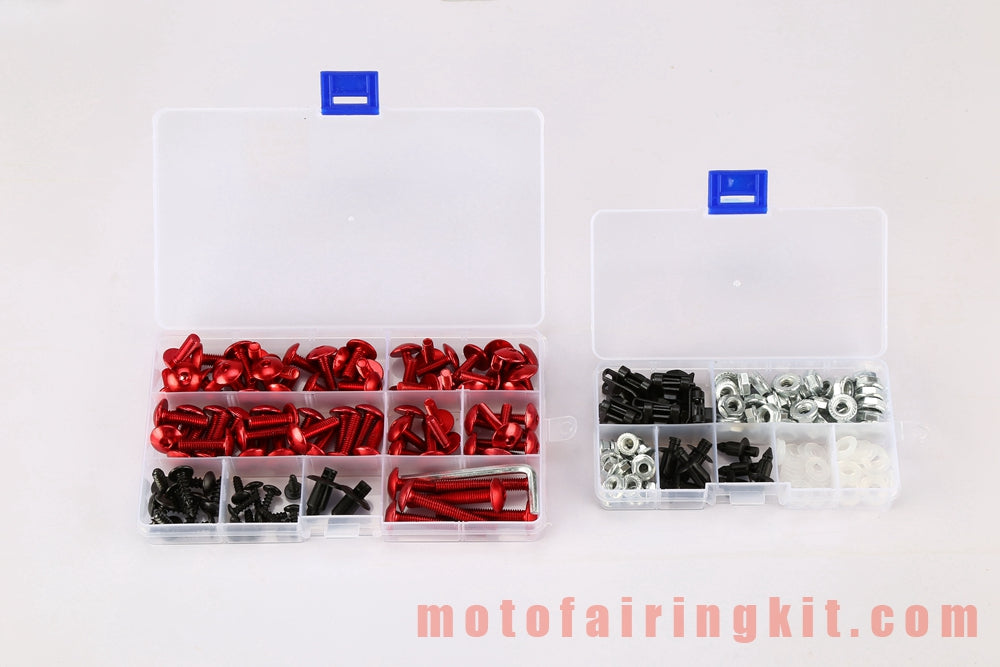 Kit de tornillos y tuercas para carenado de motocicletas genéricos, arandelas y clips de sujeción, color rojo y plateado