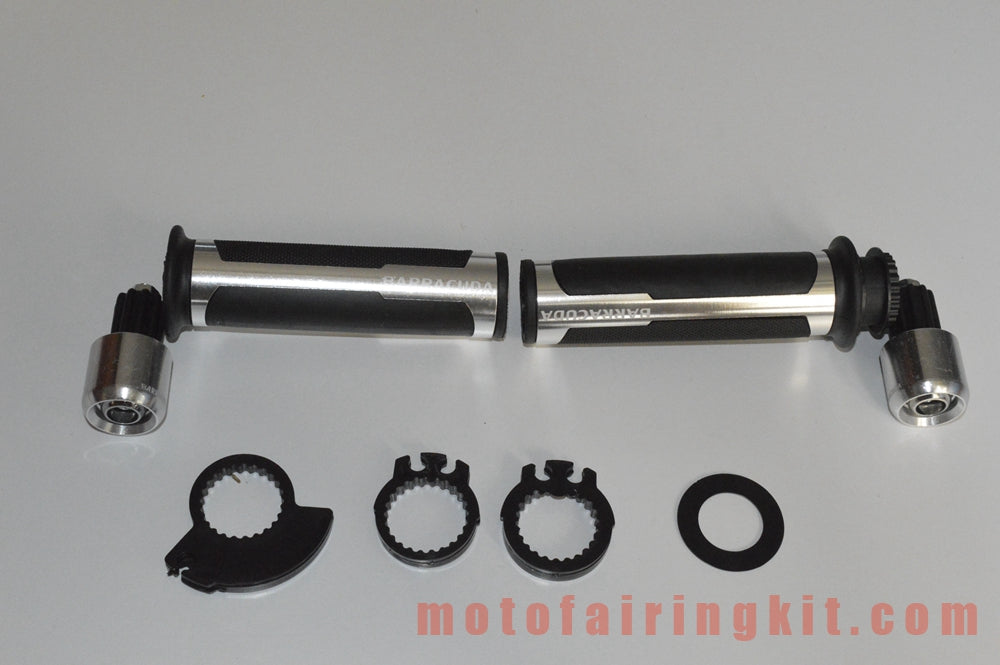 Puños de manillar de goma de aluminio de 7/8 pulgadas para motocicletas genéricas con tapones para extremos de barra para manillares con un diámetro interior de 22 mm (7/8 ") (plateado y negro)