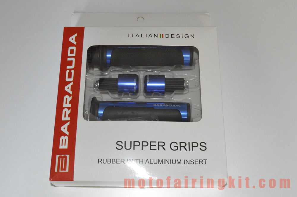 Puños de manillar de goma de aluminio de 7/8 pulgadas para motocicletas genéricas con tapones para extremos de barra para manillares con un diámetro interior de 22 mm (7/8 ") (azul y negro)