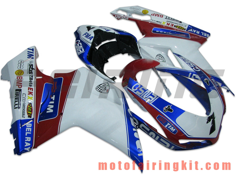 Fairing Kits Fit for 1098 848 1198 2007 2008 2009 2010 2011 2012 Plastic ABS Injection Mold Complete Motorcycle Body Aftermarket Bodywork Frame (White & Blue) B002