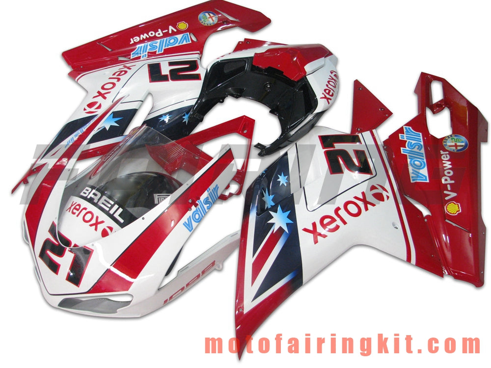 Fairing Kits Fit for 1098 848 1198 2007 2008 2009 2010 2011 2012 Plastic ABS Injection Mold Complete Motorcycle Body Aftermarket Bodywork Frame (Red & White) B004