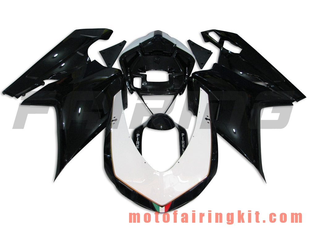 Fairing Kits Fit for 1098 848 1198 2007 2008 2009 2010 2011 2012 Plastic ABS Injection Mold Complete Motorcycle Body Aftermarket Bodywork Frame (Black & White) B005