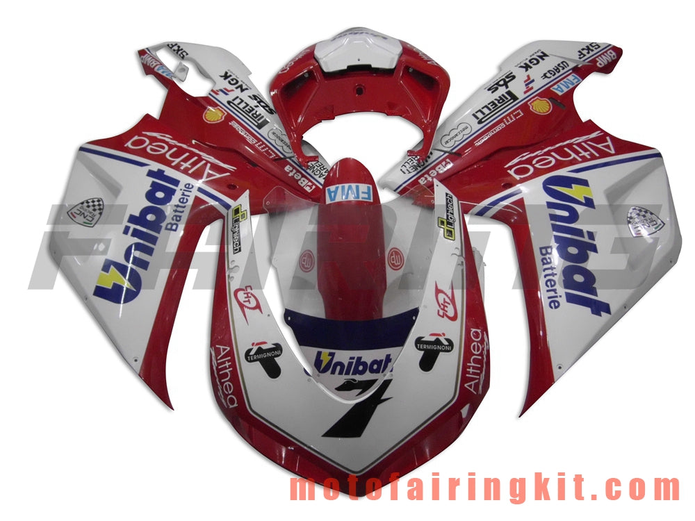 Fairing Kits Fit for 1098 848 1198 2007 2008 2009 2010 2011 2012 Plastic ABS Injection Mold Complete Motorcycle Body Aftermarket Bodywork Frame (Red & White) B007