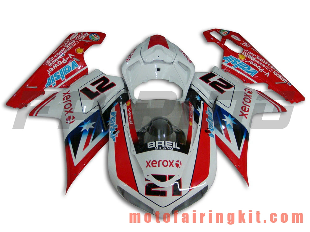 Fairing Kits Fit for 1098 848 1198 2007 2008 2009 2010 2011 2012 Plastic ABS Injection Mold Complete Motorcycle Body Aftermarket Bodywork Frame (White & Red) B008