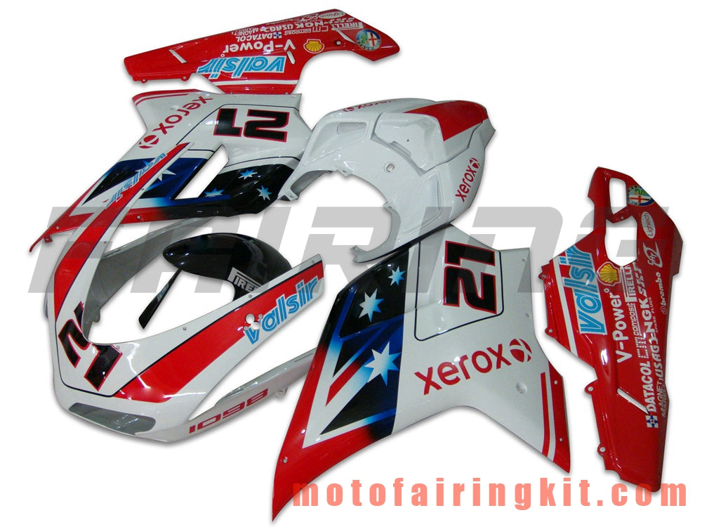 Fairing Kits Fit for 1098 848 1198 2007 2008 2009 2010 2011 2012 Plastic ABS Injection Mold Complete Motorcycle Body Aftermarket Bodywork Frame (White & Red) B008