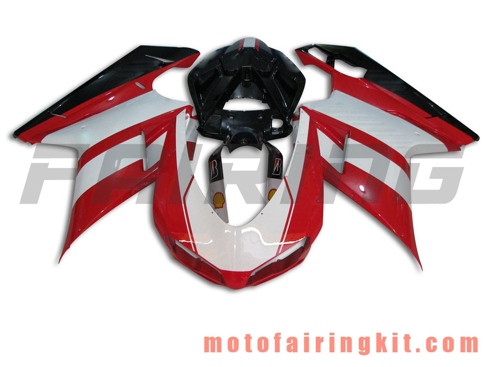 Fairing Kits Fit for 1098 848 1198 2007 2008 2009 2010 2011 2012 Plastic ABS Injection Mold Complete Motorcycle Body Aftermarket Bodywork Frame (White & Red) B011