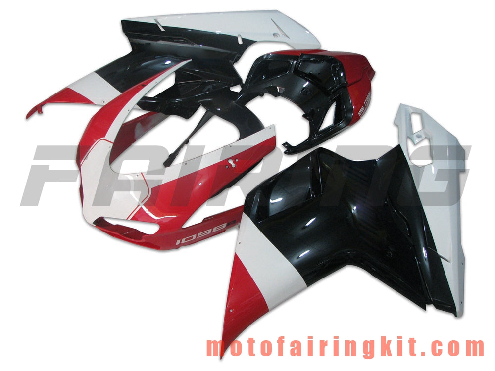 Fairing Kits Fit for 1098 848 1198 2007 2008 2009 2010 2011 2012 Plastic ABS Injection Mold Complete Motorcycle Body Aftermarket Bodywork Frame (Black & Red) B014