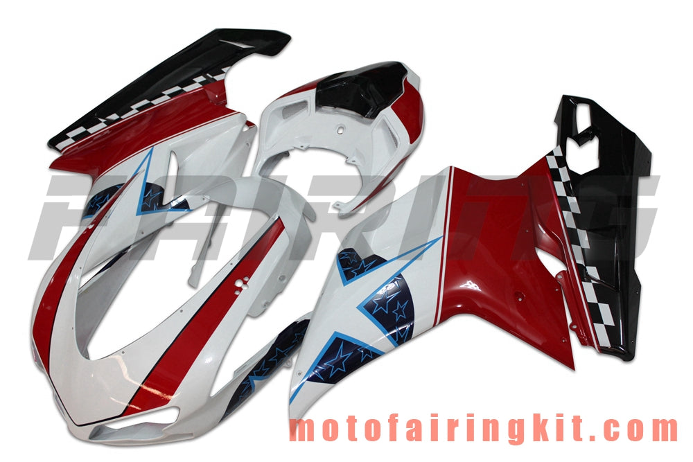 Fairing Kits Fit for 1098 848 1198 2007 2008 2009 2010 2011 2012 Plastic ABS Injection Mold Complete Motorcycle Body Aftermarket Bodywork Frame (White & Red) B044