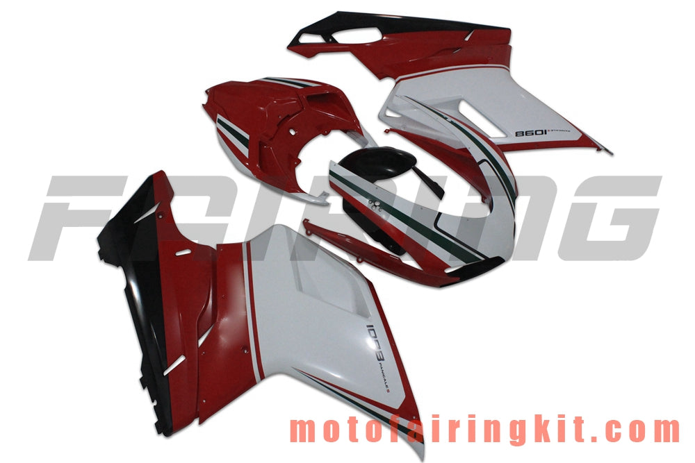 Fairing Kits Fit for 1098 848 1198 2007 2008 2009 2010 2011 2012 Plastic ABS Injection Mold Complete Motorcycle Body Aftermarket Bodywork Frame (White & Red) B046