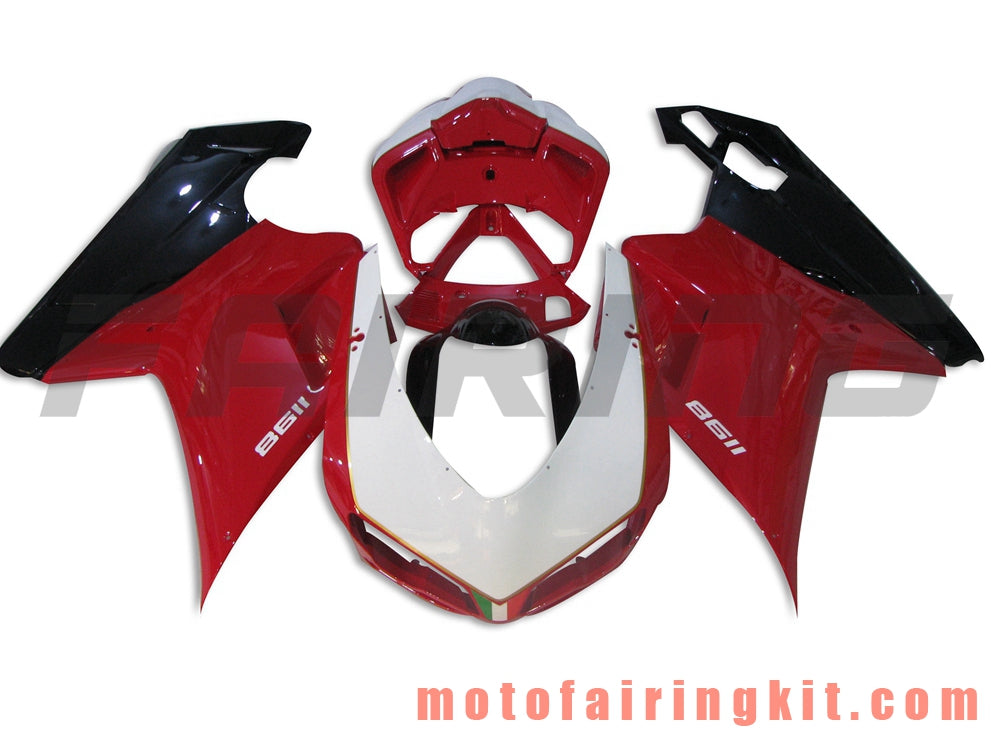 Fairing Kits Fit for 1098 848 1198 2007 2008 2009 2010 2011 2012 Plastic ABS Injection Mold Complete Motorcycle Body Aftermarket Bodywork Frame (Red & White) B051