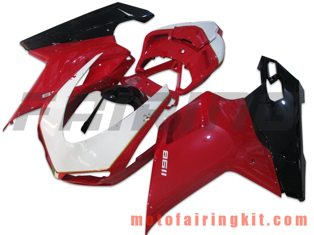 Fairing Kits Fit for 1098 848 1198 2007 2008 2009 2010 2011 2012 Plastic ABS Injection Mold Complete Motorcycle Body Aftermarket Bodywork Frame (Red & White) B051