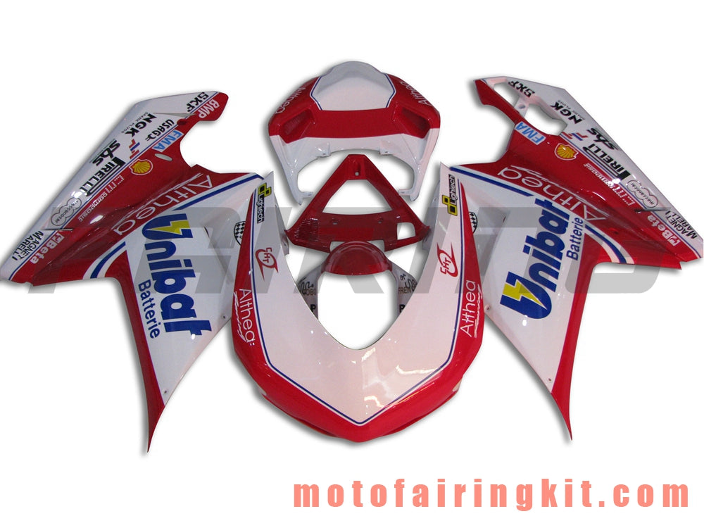 Fairing Kits Fit for 1098 848 1198 2007 2008 2009 2010 2011 2012 Plastic ABS Injection Mold Complete Motorcycle Body Aftermarket Bodywork Frame (Red & White) B052