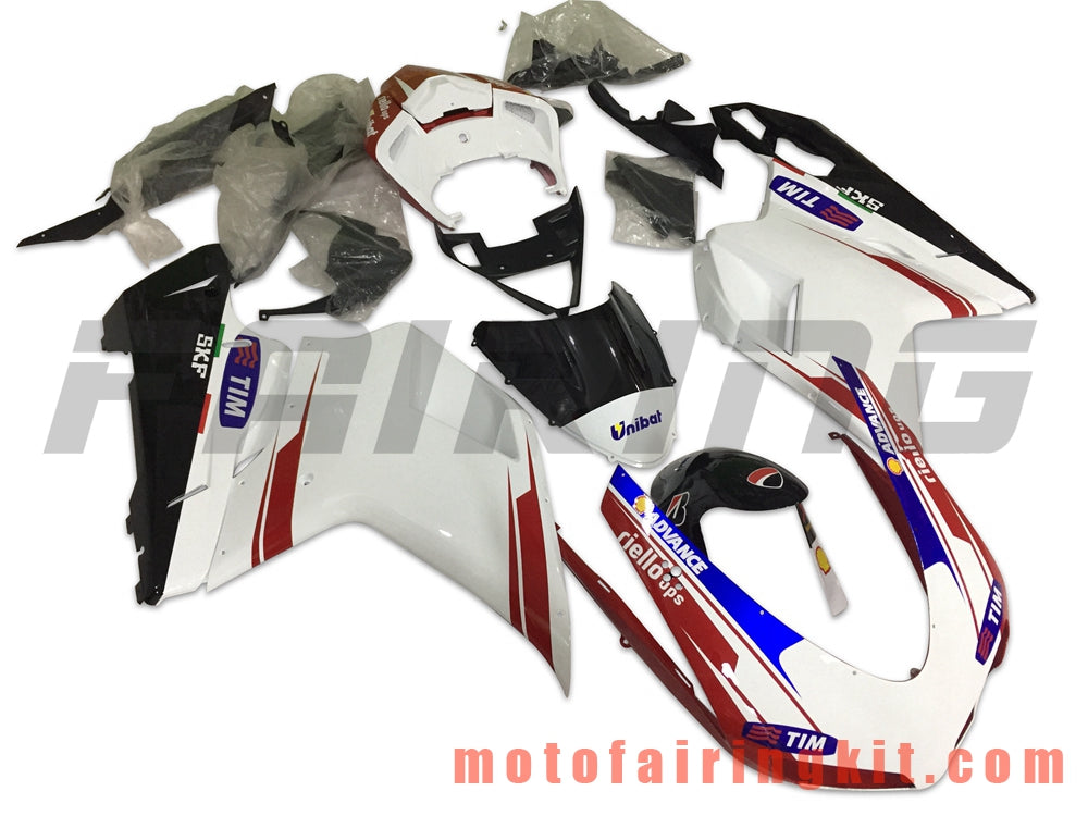 Fairing Kits Fit for 1098 848 1198 2007 2008 2009 2010 2011 2012 Plastic ABS Injection Mold Complete Motorcycle Body Aftermarket Bodywork Frame (White & Red) B057