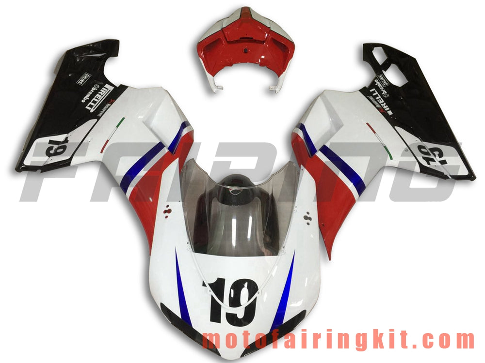 Fairing Kits Fit for 1098 848 1198 2007 2008 2009 2010 2011 2012 Plastic ABS Injection Mold Complete Motorcycle Body Aftermarket Bodywork Frame (White & Red) B058