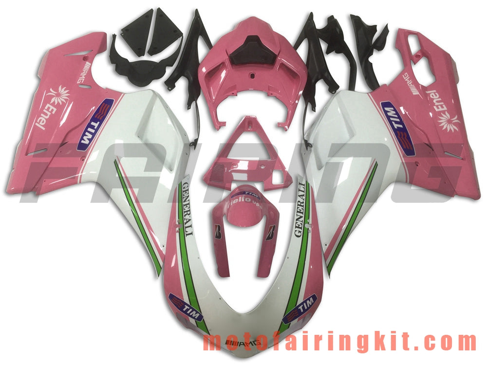 Fairing Kits Fit for 1098 848 1198 2007 2008 2009 2010 2011 2012 Plastic ABS Injection Mold Complete Motorcycle Body Aftermarket Bodywork Frame (Pink & White) B059