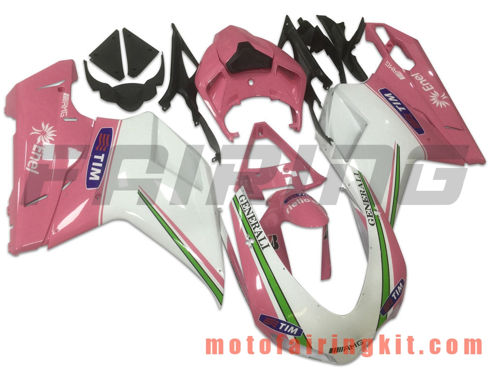 Fairing Kits Fit for 1098 848 1198 2007 2008 2009 2010 2011 2012 Plastic ABS Injection Mold Complete Motorcycle Body Aftermarket Bodywork Frame (Pink & White) B059