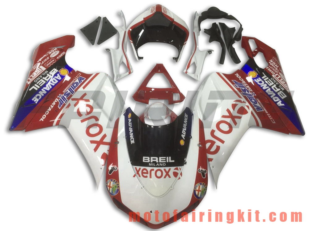 Fairing Kits Fit for 1098 848 1198 2007 2008 2009 2010 2011 2012 Plastic ABS Injection Mold Complete Motorcycle Body Aftermarket Bodywork Frame (White & Red) B060