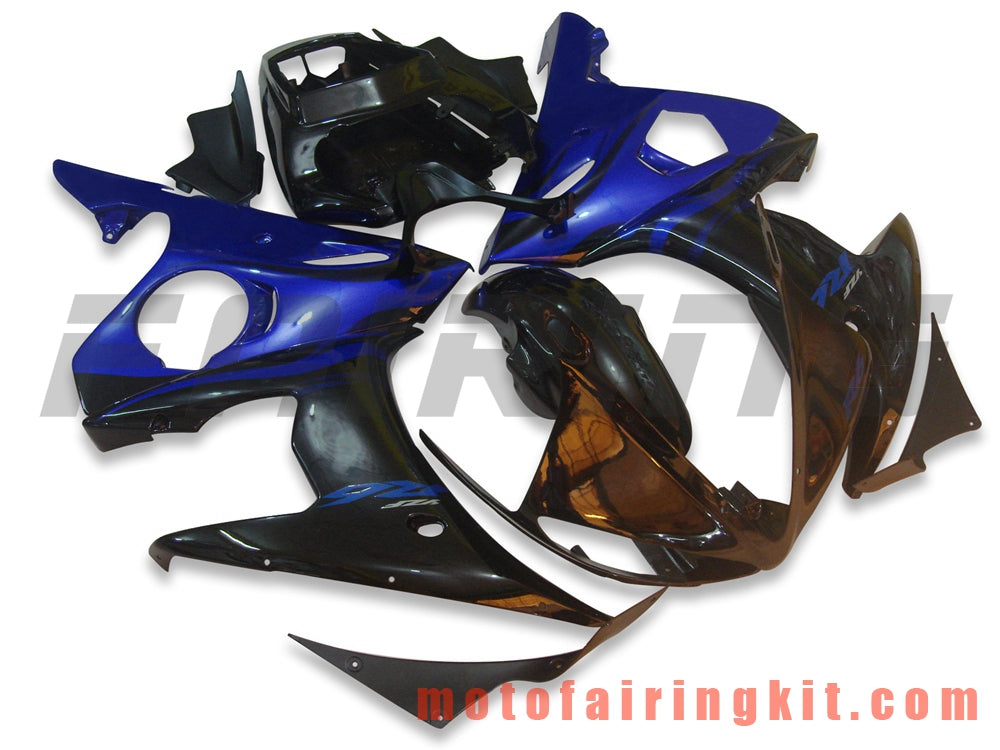 フェアリングキット YZF-600 R6 2003 2004 YZF 600 R6 03 04 プラスチック ABS 射出成形 完全なオートバイボディ アフターマーケットボディワークフレーム (ブラック &amp; ブルー) B005