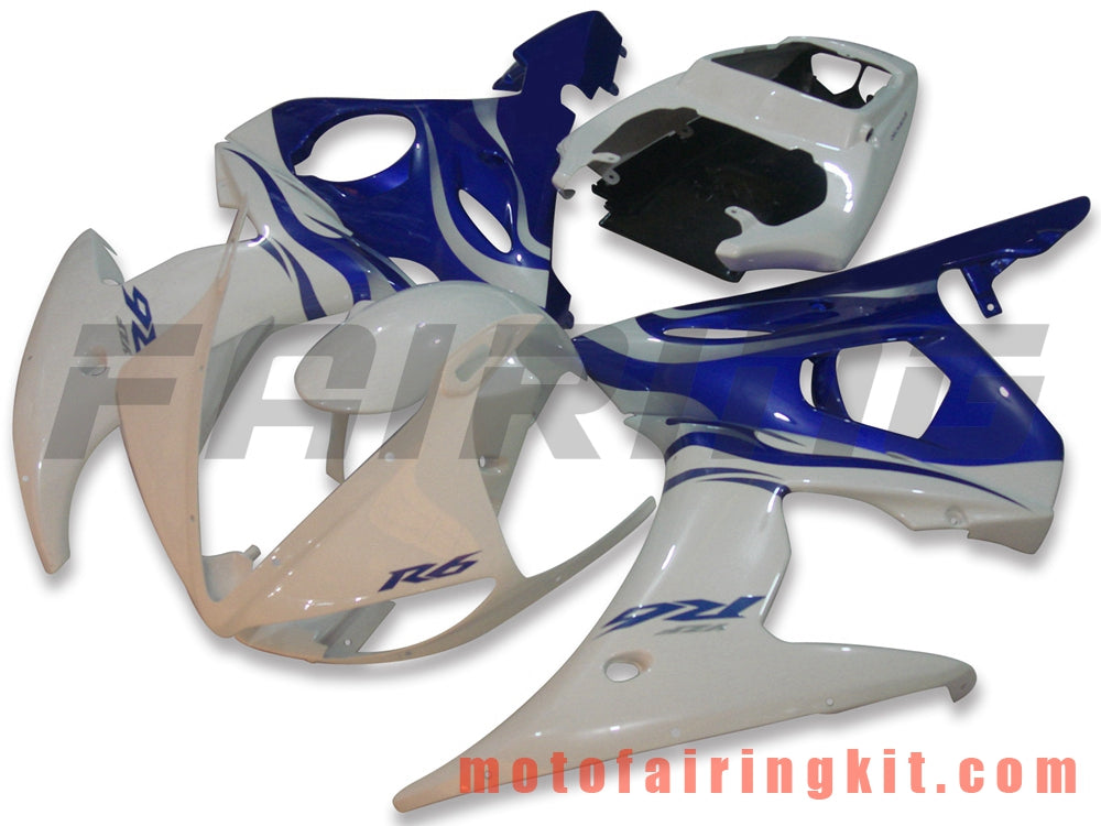 Fairing Kits Fit for YZF-600 R6 2003 2004 YZF 600 R6 03 04 Plastic ABS Injection Mold Complete Motorcycle Body Aftermarket Bodywork Frame (White & Blue) B008