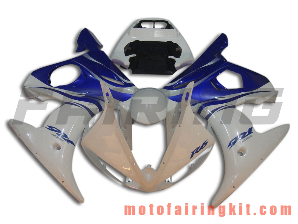 Kits de carenado aptos para YZF-600 R6 2003 2004 YZF 600 R6 03 04 Molde de inyección de plástico ABS Carrocería completa para motocicleta Marco de carrocería de posventa (blanco y azul) B033