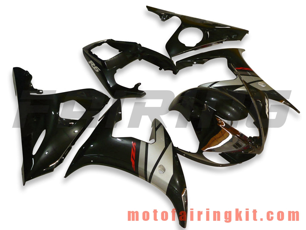 Fairing Kits Fit for YZF-600 R6 2003 2004 YZF 600 R6 03 04 Plastic ABS Injection Mold Complete Motorcycle Body Aftermarket Bodywork Frame (Black & Silver) B057