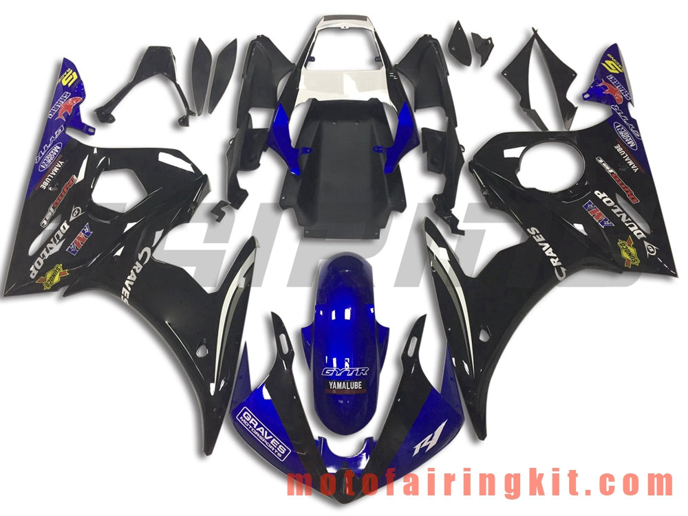 Fairing Kits Fit for YZF-600 R6 2003 2004 YZF 600 R6 03 04 Plastic ABS Injection Mold Complete Motorcycle Body Aftermarket Bodywork Frame (Black & Blue) B080