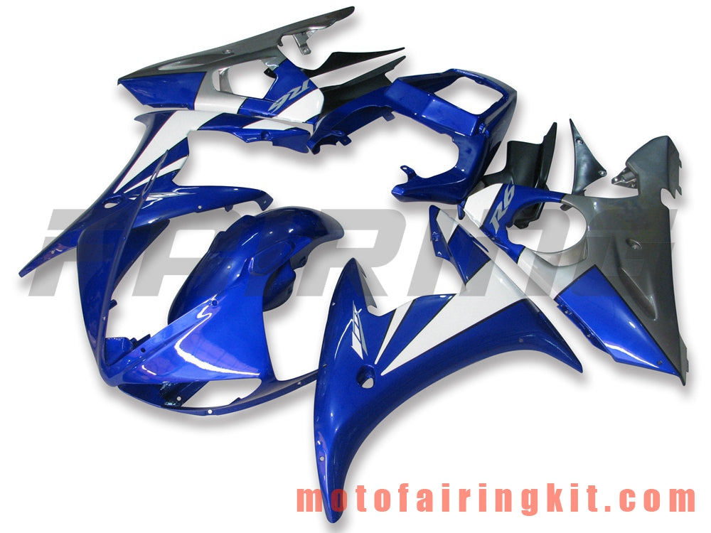 Kits de carenado aptos para YZF-600 R6 2005 YZF 600 R6 05 Molde de inyección de plástico ABS Carrocería completa para motocicleta Marco de carrocería de posventa (azul y blanco) B015