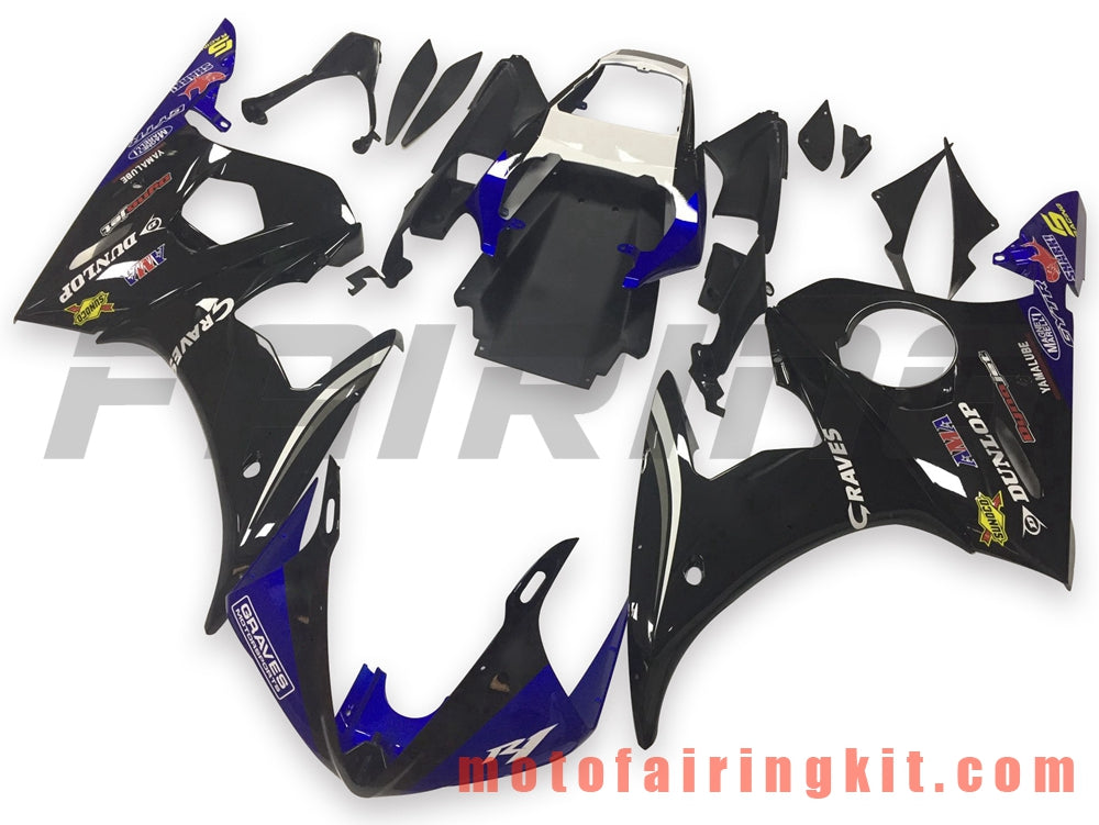 Kits de carenado aptos para YZF-600 R6 2005 YZF 600 R6 05 Molde de inyección de plástico ABS Carrocería completa para motocicleta Marco de carrocería de posventa (negro y azul) B080