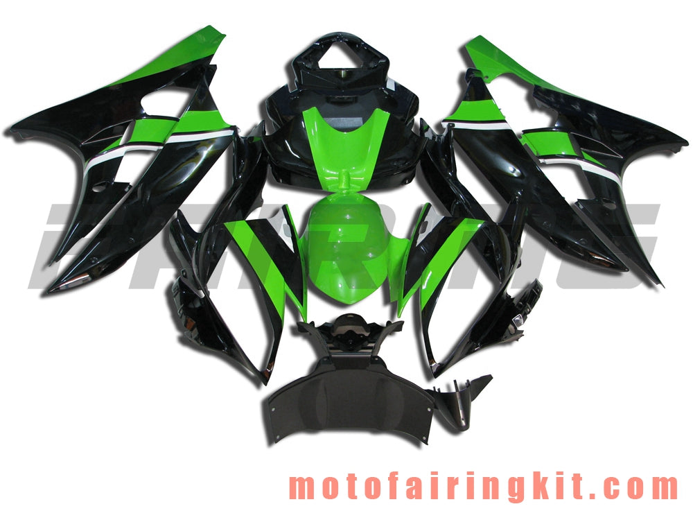 Fairing Kits Fit for YZF-600 R6 2006 2007 YZF 600 R6 06 07 Plastic ABS Injection Mold Complete Motorcycle Body Aftermarket Bodywork Frame (Black & Green) B024