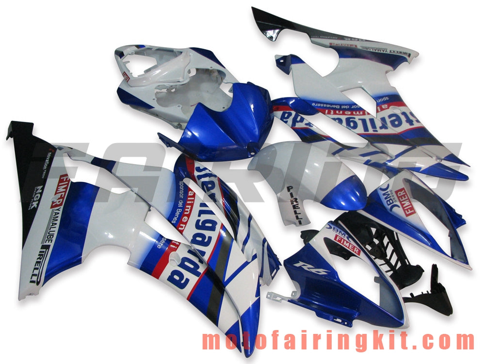 Fairing Kits Fit for YZF-600 R6 2008 2009 2010 2011 2012 2013 2014 2015 2016 Plastic ABS Injection Mold Complete Motorcycle Body Aftermarket Bodywork Frame (Blue & White) B024