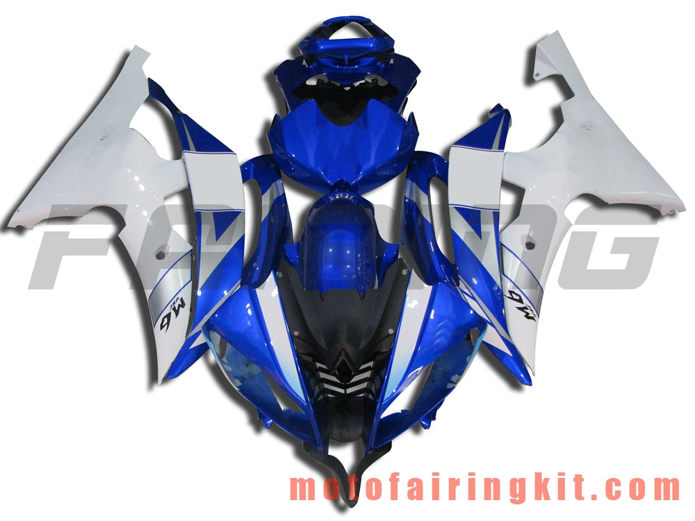 Fairing Kits Fit for YZF-600 R6 2008 2009 2010 2011 2012 2013 2014 2015 2016 Plastic ABS Injection Mold Complete Motorcycle Body Aftermarket Bodywork Frame (Blue & White) B028