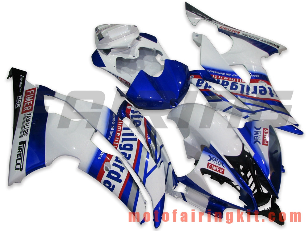 Fairing Kits Fit for YZF-600 R6 2008 2009 2010 2011 2012 2013 2014 2015 2016 Plastic ABS Injection Mold Complete Motorcycle Body Aftermarket Bodywork Frame (Blue & White) B036