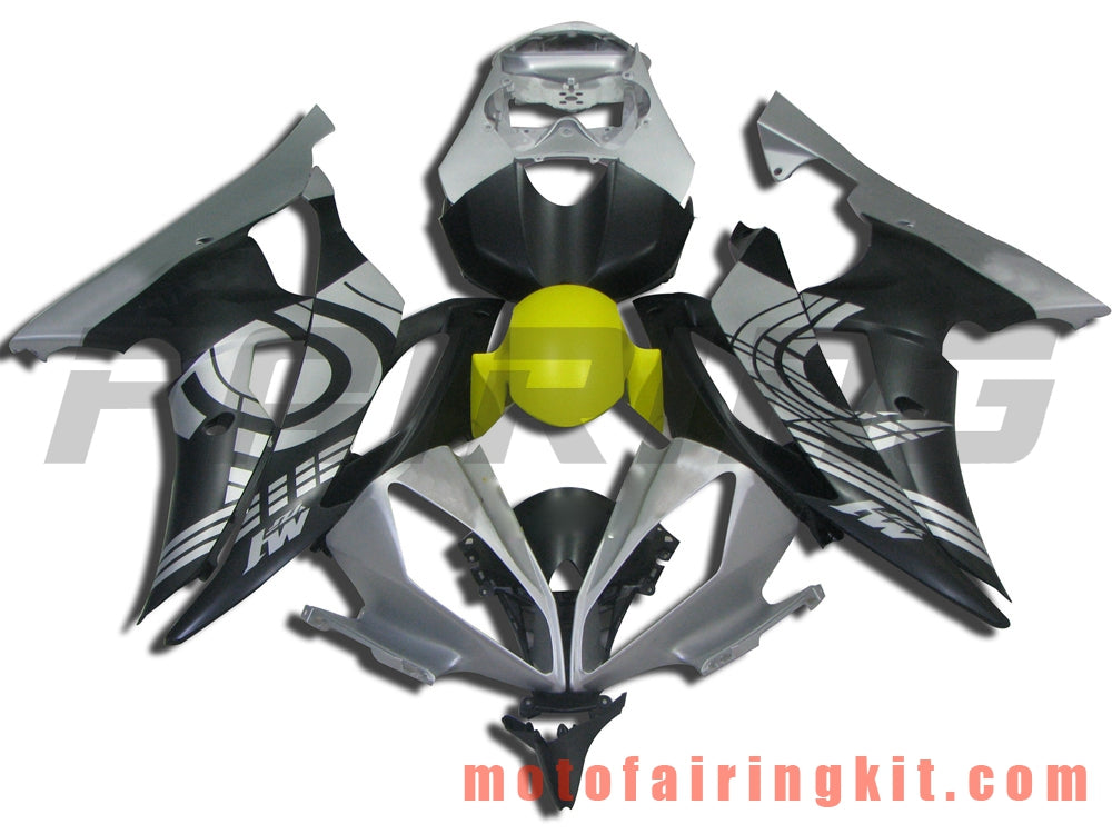 Fairing Kits Fit for YZF-600 R6 2008 2009 2010 2011 2012 2013 2014 2015 2016 Plastic ABS Injection Mold Complete Motorcycle Body Aftermarket Bodywork Frame (Black & Silver) B037