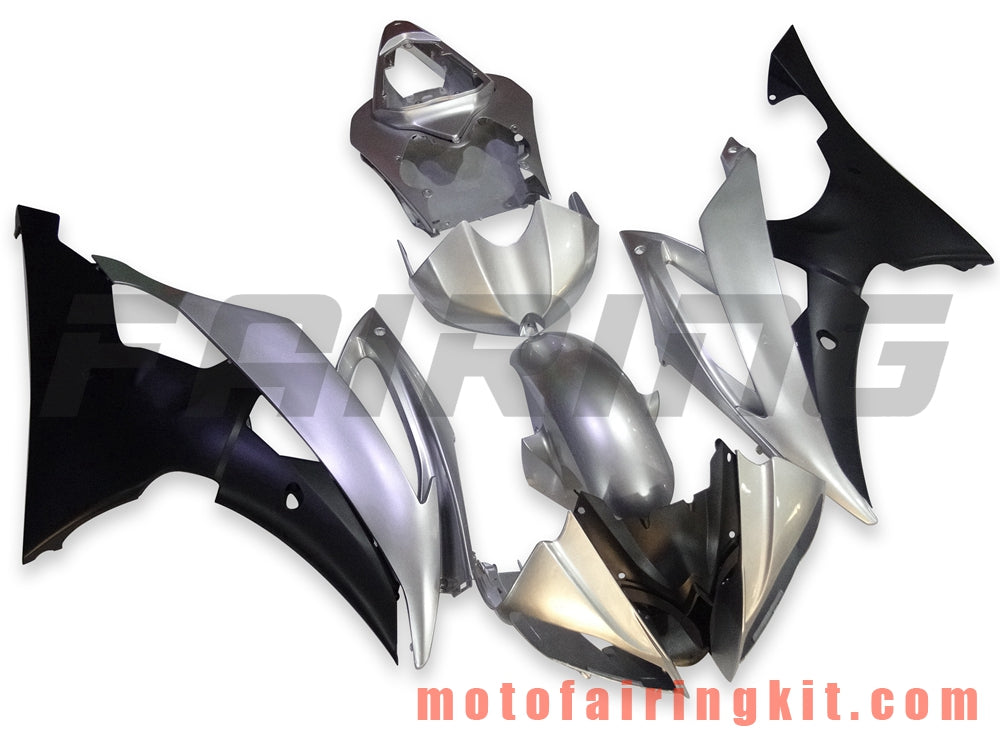 Fairing Kits Fit for YZF-600 R6 2008 2009 2010 2011 2012 2013 2014 2015 2016 Plastic ABS Injection Mold Complete Motorcycle Body Aftermarket Bodywork Frame (Silver & Black) B065