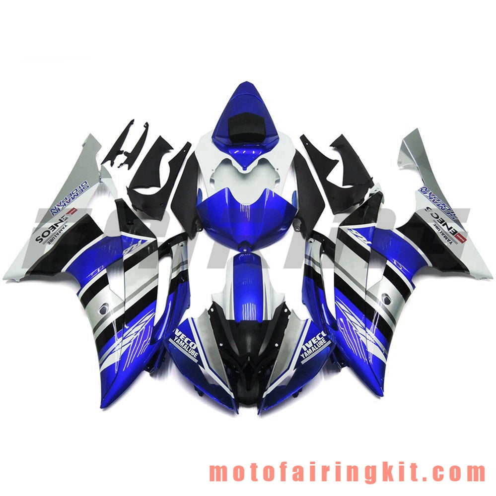 Fairing Kits Fit for YZF-600 R6 2008 2009 2010 2011 2012 2013 2014 2015 2016 Plastic ABS Injection Mold Complete Motorcycle Body Aftermarket Bodywork Frame (Blue & Silver) B083