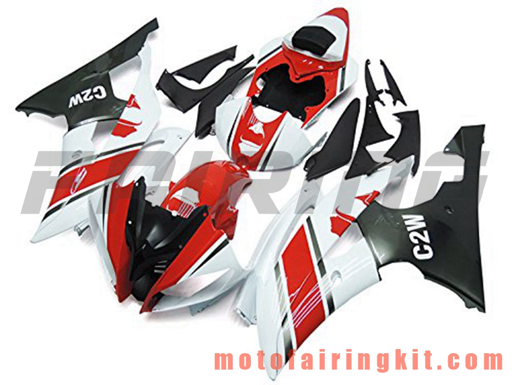 Fairing Kits Fit for YZF-600 R6 2008 2009 2010 2011 2012 2013 2014 2015 2016 Plastic ABS Injection Mold Complete Motorcycle Body Aftermarket Bodywork Frame (Red & White) B086